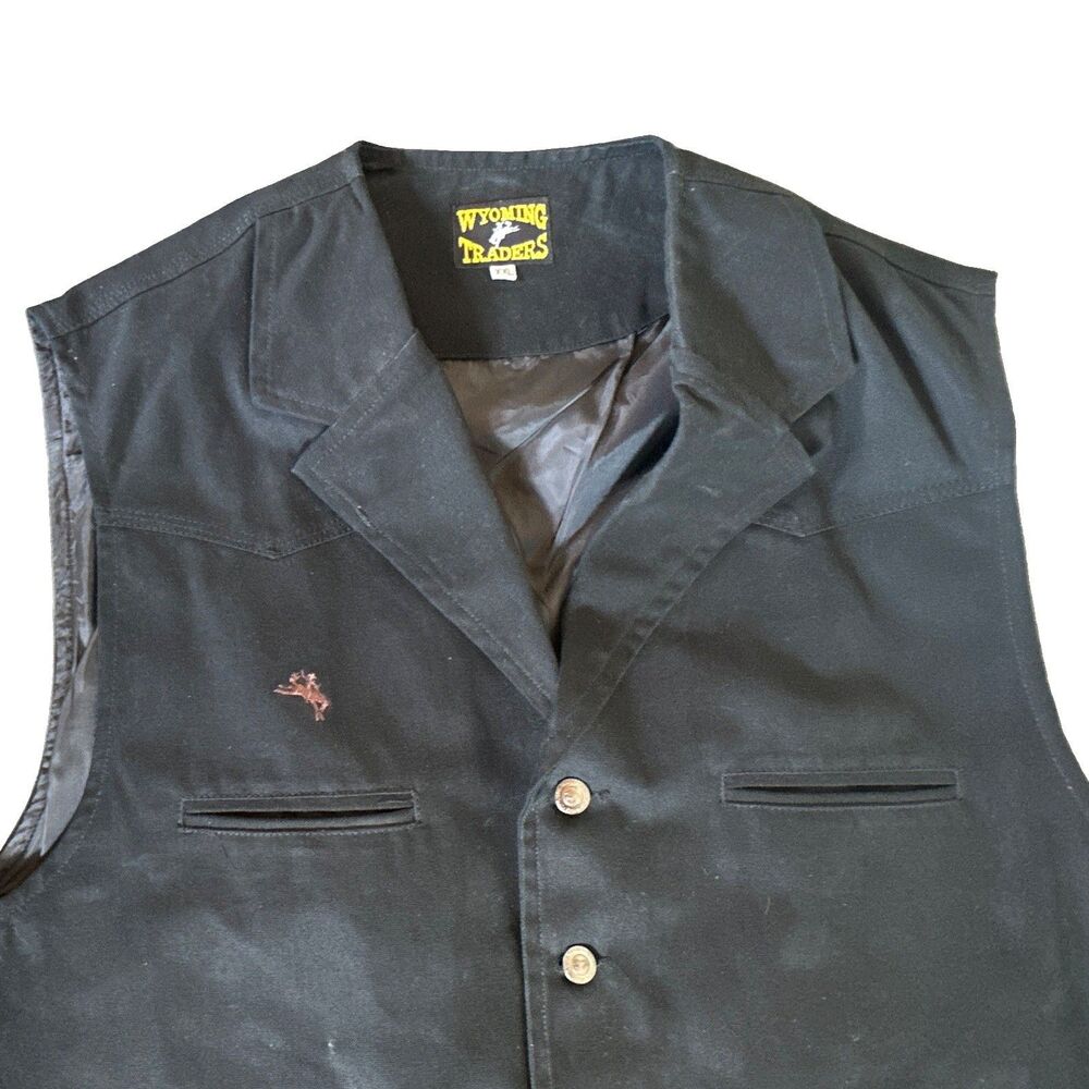 Wyoming Traders Men's Black Western Button Front Canvas Vest Lined Pockets XXL